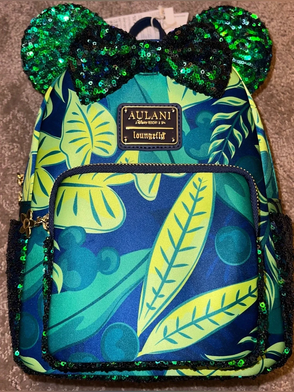 NWT Loungefly Disney Aulani Resort Hawaii Hidden Mickey Sequin Bow Backpack